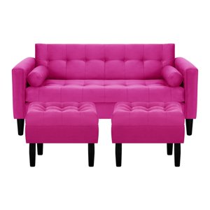 Bodevir - Sofa Retro 3C + 2 Pouf Felpa 00 Fucsia