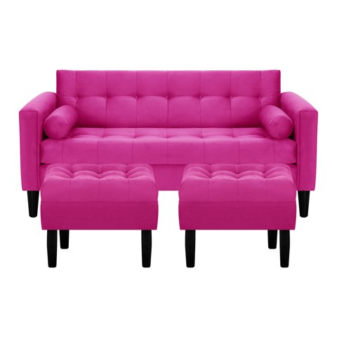 Bodevir - Sofa Retro 3C + 2 Pouf Felpa 00 Fucsia