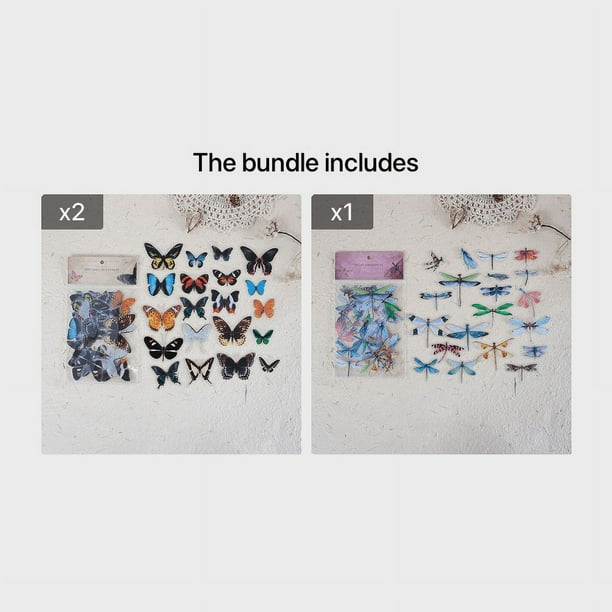 40pcs Vibrant Butterfly and Dragonfly Pattern Stickers for DIY Scrapbooking and Hand Account Decoration