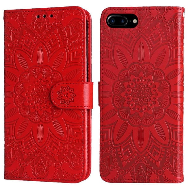 Funda tipo cartera FOXDOCK para iPhone 7 Plus/8 Plus , diseño girasol en relieve, cuero PU, cierre magnético, soporte y tarjetero