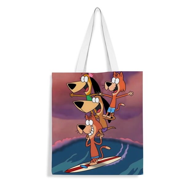 Augie Doggie and Doggie Daddy Bolso de tela con estampado de lienzo para mujer, bolsa de compras reutilizable y estética, con cremallera interior, regalo para mujer,38*45cm.
