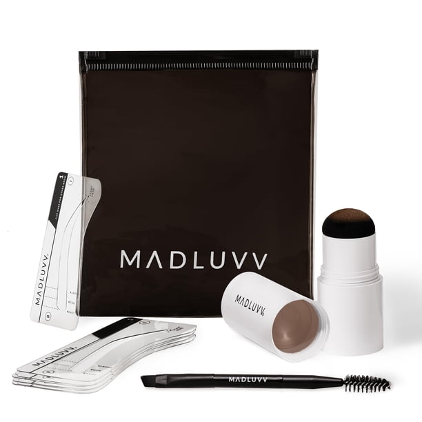 Kit de plantillas para cejas MADLUVV, fácil de usar, de aspecto natural, color castaño