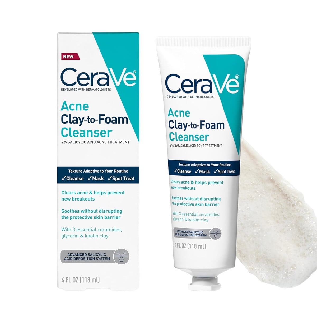 Limpiador Facial Cerave Acne Clay To Foam 2 Acido Salicalico 118ml