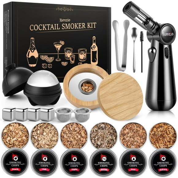 Kit para ahumar cócteles Tomzio con antorcha, 6 sabores, astillas de madera