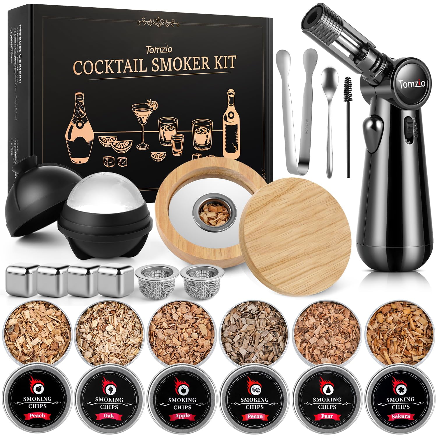 Kit Para Ahumar Cócteles Tomzio Con Antorcha, 6 Sabores, Astillas De Madera