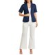 thumbnail image 2 of INSPIRE CHIC Blazer de algodón y lino de manga corta de verano para mujer, casual de negocios para oficina y uso casual L Azul oscuro, 2 of 6
