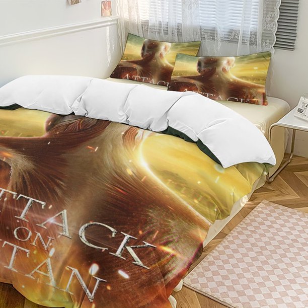 Attack On Titan Quilt Set Thicken Soft 3 Pieces Bedding Set All Season Duvet Cove with 2 Pillowcases for Adult Women Girls Teens Home Room Decor