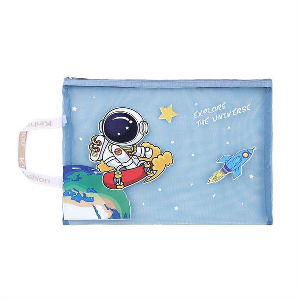 1pc Space-Themed Astronaut Document Bag - Durable Nylon Mesh Pencil Case for Students