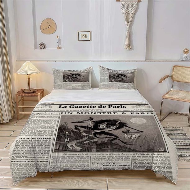 3pcs Paris Monster Pattern Bedding Set Soft And Comfortable Suitable for All Seasons
