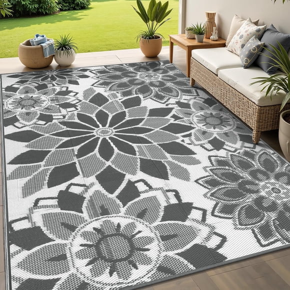 Tapete para exterior LOKHOM reversible de paja plástica 150 x 240 cm gris