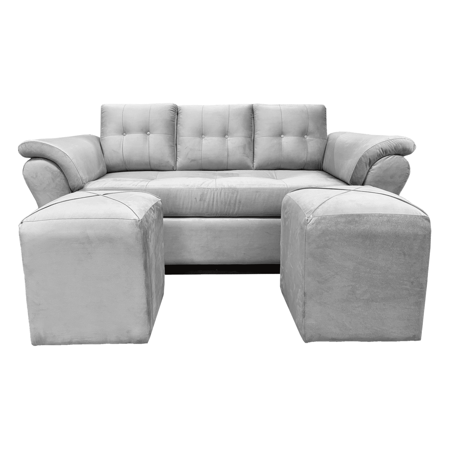 Mueblesjd - Sofá New Sira + Puff Felpa Gris