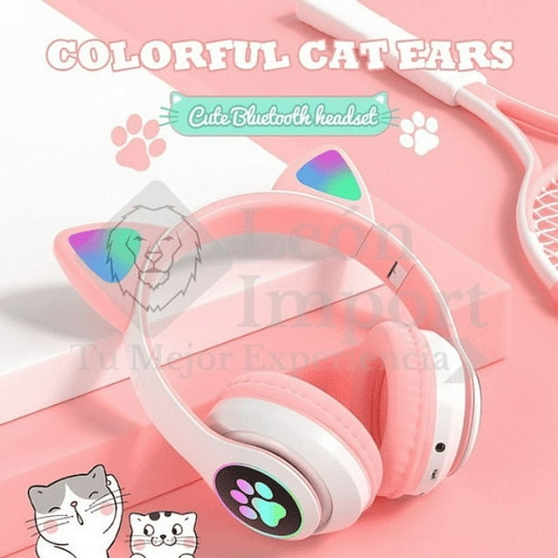 Audífonos Inalámbricos Cat Gato Rosa Luces Rgb Lider