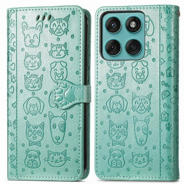 Funda Cartera FOXDOCK para Motorola Edge 60 Fusion , Flip PU con Relieve de Gatos y Perros, Tarjetero y Soporte