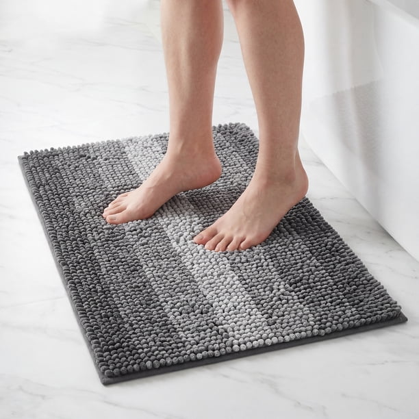 REGALWOVEN Alfombras de baño a rayas de colores contrastantes, alfombra de baño peluda antideslizante, alfombrillas de baño para el suelo del baño, bañera y ducha negra 20" x 32"