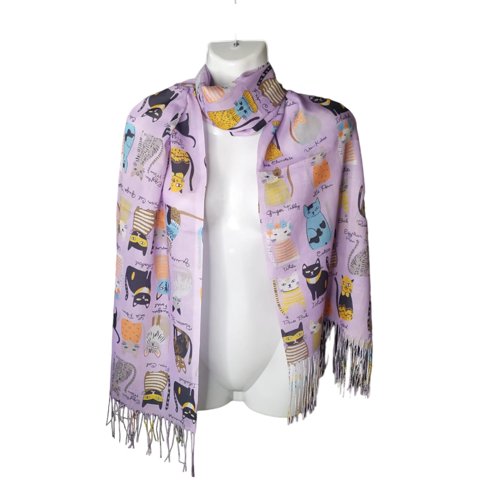 Mh - Bufanda, Pañuelo, Estampado De Gatitos, Primavera/Verano Color Lila