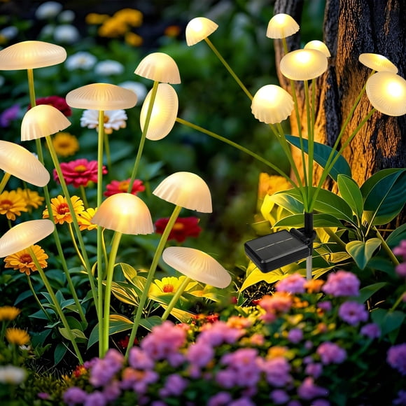 Luces de jardín SEEWELUMI pack de 2, forma de hongo, solares, luz blanco cálido
