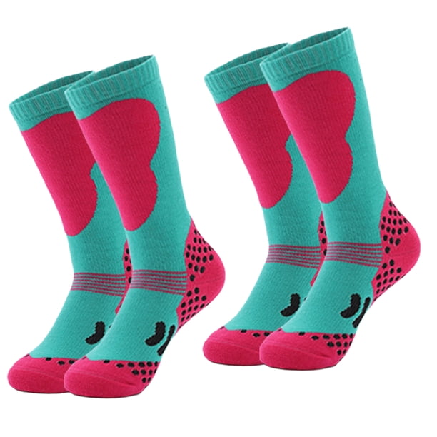 Calcetines de esquí para niños, paquete de 2 pares de calcetines de snowboard para niños y niñas pequeños, diseño por encima de la pantorrilla con puño antideslizante.