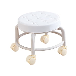 Magideal - Taburete Con Asiento De Rodillo Bajo, Taburete Con Ruedas De Polea, Taburete Con Ruedas Giratorio Pequeño Redondo De 360 Degree, Taburete Con Ruedas De Baj Blanco