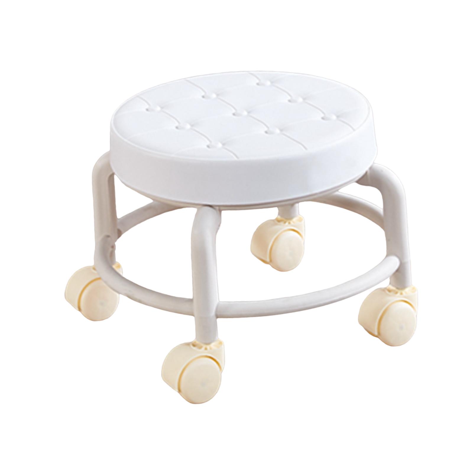 Magideal - Taburete Con Asiento De Rodillo Bajo, Taburete Con Ruedas De Polea, Taburete Con Ruedas Giratorio Pequeño Redondo De 360 Degree, Taburete Con Ruedas De Baj Blanco