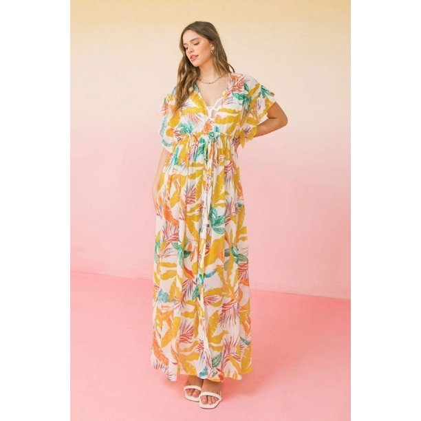 Un Maxi Vestido de Playa Tejido Estampado Multicolor