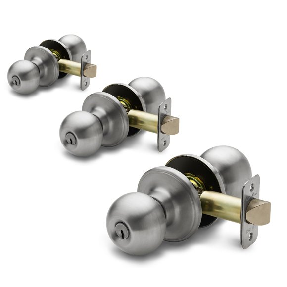 Juego de 3 pomos de puerta Copper Creek BK2040SS-3 con llave tipo bola