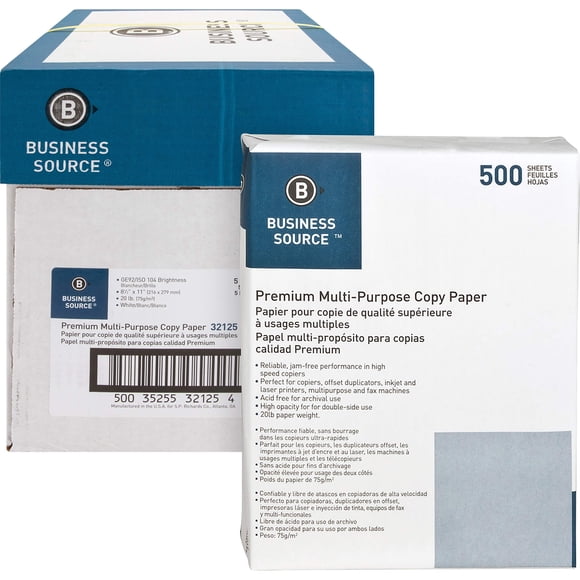 Papel para Copia Business Source 216x279 mm 92 de Brillo 5 Resmas