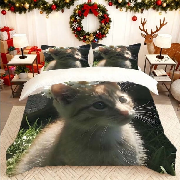 Little Calico Cat Printed Duvet Cover Set Bedding Set Includes Duvet Cover + Two Pillowcases Soft and Breathable Suitable for Home/Guest Rooms All-Season Use Id