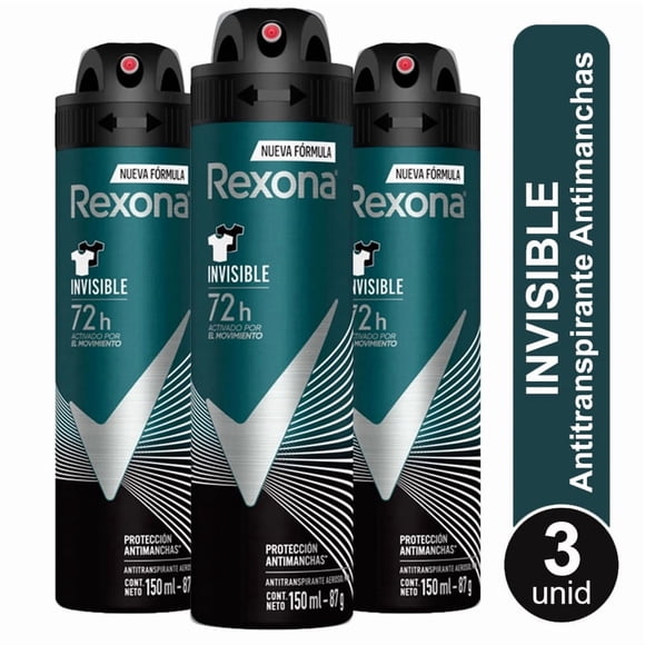 Pack Desodorante Rexona Invisible Spray X3 unid
