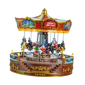 Magideal - Caja De Música Eléctrica Con Diseño De Carrusel Navideño De 30Cm Con Luces, Figuritas Navideñas, Adaptador Estadounidense De 110V, Decoración Navideña