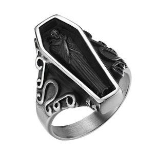Ioensy - Anillo De Ataúd Humano Halloween Vintage Gótico Para Parejas Amantes Mujeres Y Hombres 8