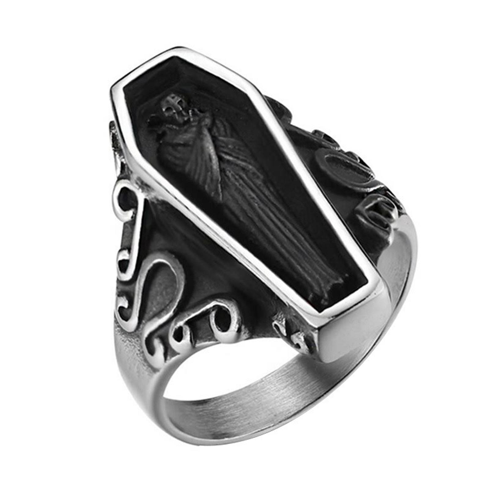 Ioensy - Anillo De Ataúd Humano Halloween Vintage Gótico Para Parejas Amantes Mujeres Y Hombres 8