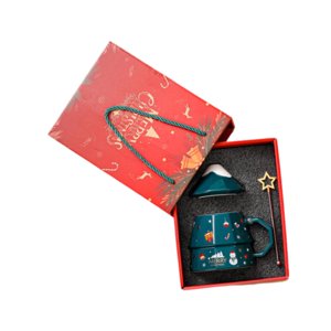 Magideal - Taza De Cerámica Navideña, Taza Navideña, Taza De Navidad Para La Mañana, Vajilla, Taza De Leche Con Tapa Y Asa, Divertida Taza De Café Navideña, Taza Verde
