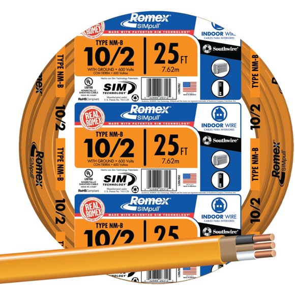 Cable Southwire Romex Brand Simpull 10/2 W/G NMB de 25 pies