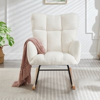 M&Ms - Glider Chair For Living Room Tufted Upholstered Teddy Fabric Rocking Chair With Metal Frame Accent Chair Ivory White
