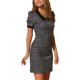 thumbnail image 4 of INSPIRAR CHIC Vestidos con Cuello Peter Pan para Mujeres, Vestido Mini de Tweed a Cuadros con Mangas Cortas Abullonadas XS Negro, 4 of 6