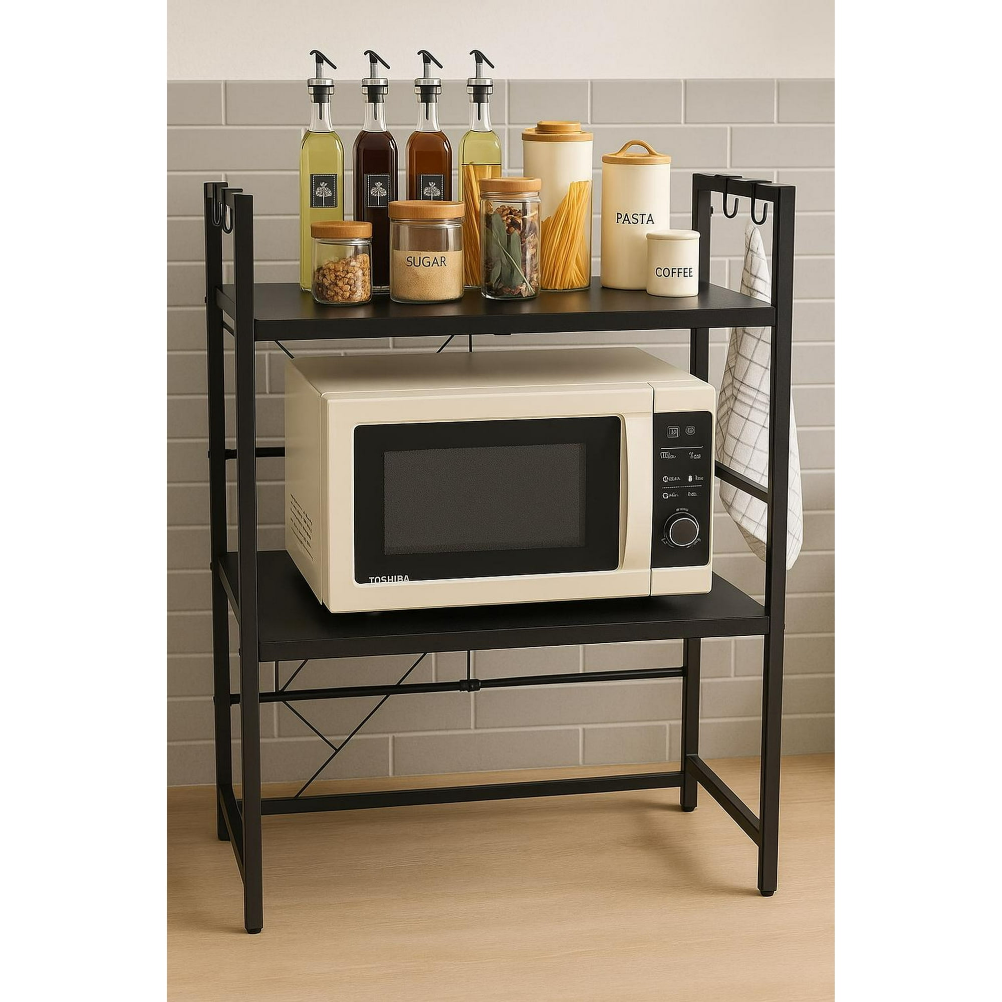 Cosas Casa - Organizador Estante Repisa De Cocina Microondas Extensible Negro