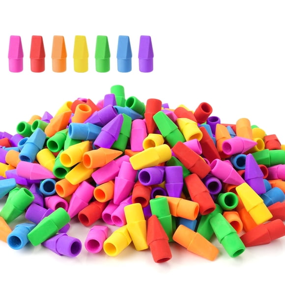 Gomas de borrar Sooez con tapa de lápiz, paquete de 120, 7 colores, para lápices estándar