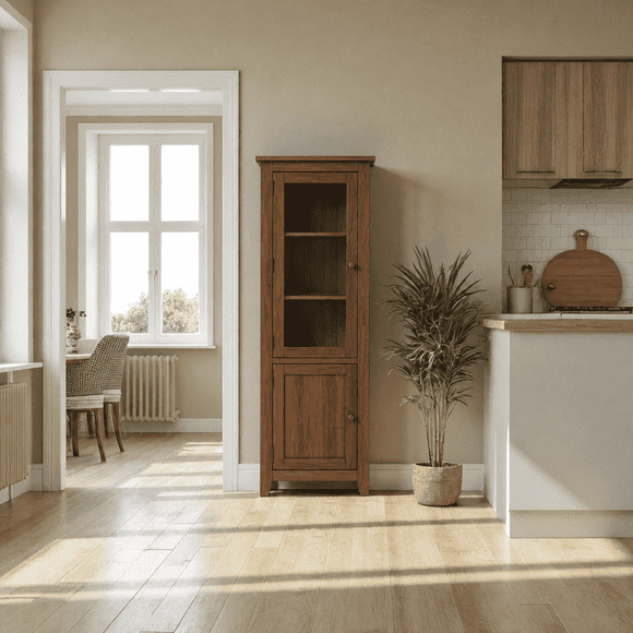 Vitrinero Esquinero "Roma" Vitrina de Madera con Cristal - Café - 60x35x180 cm