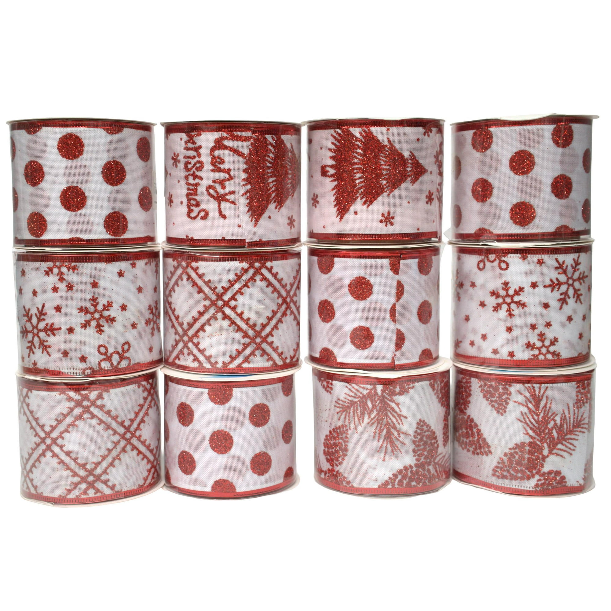 Wakeshome - Pack 12 Mallas Navidad Cinta Decorativa Dearbol 6,3cm*2,7mts Multicolor Geometrico