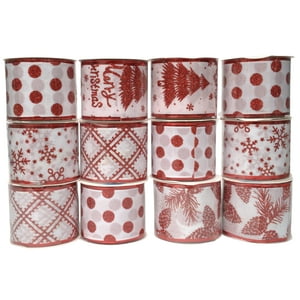 Wakeshome - Pack 12 Mallas Navidad Cinta Decorativa Dearbol 6,3Cm*2,7Mts Multicolor Geometrico