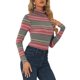 thumbnail image 4 of INSPIRE CHIC Blusa de Mujer de Cuello Alto a Rayas de Manga Larga para Fiesta de Navidad para Uso Casual o de Trabajo S Rayas Rojas, 4 of 6