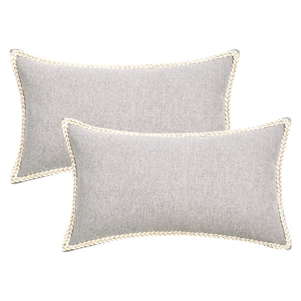 REGALWOVEN Paquete de 2 fundas decorativas para cojines suaves con ribete para sofá cama sala de estar gris 20 x 12 pulgadas