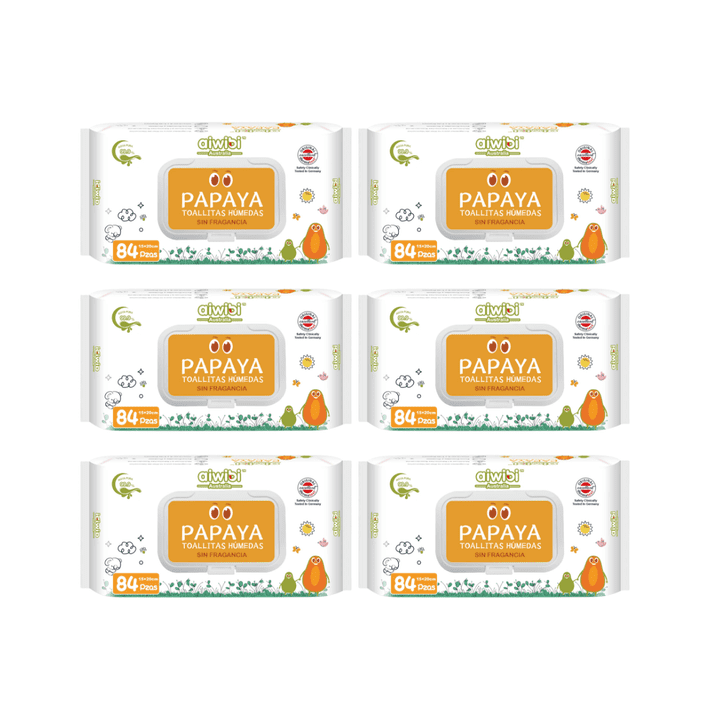 6 Paquetes Toallitas Húmedas Aiwibi 99.9% Agua Con Fibra De Papaya 504 Unidades