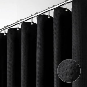 Cortina De Baño Impermeable Tela Ducha +12 Gancho Premium Aura Zeus Negro