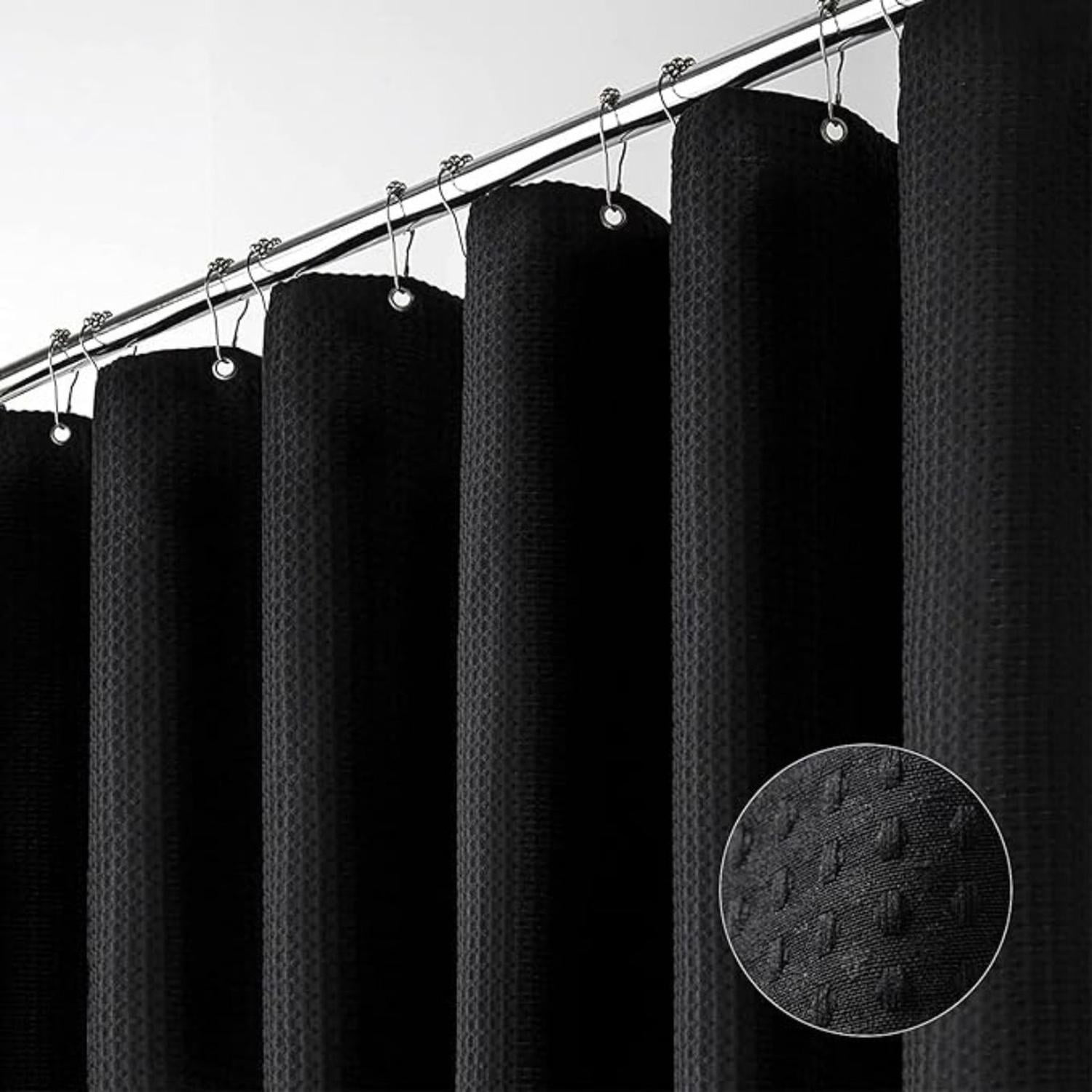Cortina De Baño Impermeable Tela Ducha +12 Gancho Premium Aura Zeus Negro