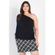 thumbnail image 1 of Top Negro de Canalé con un Solo Hombro, Talla 1XL, 1 of 5