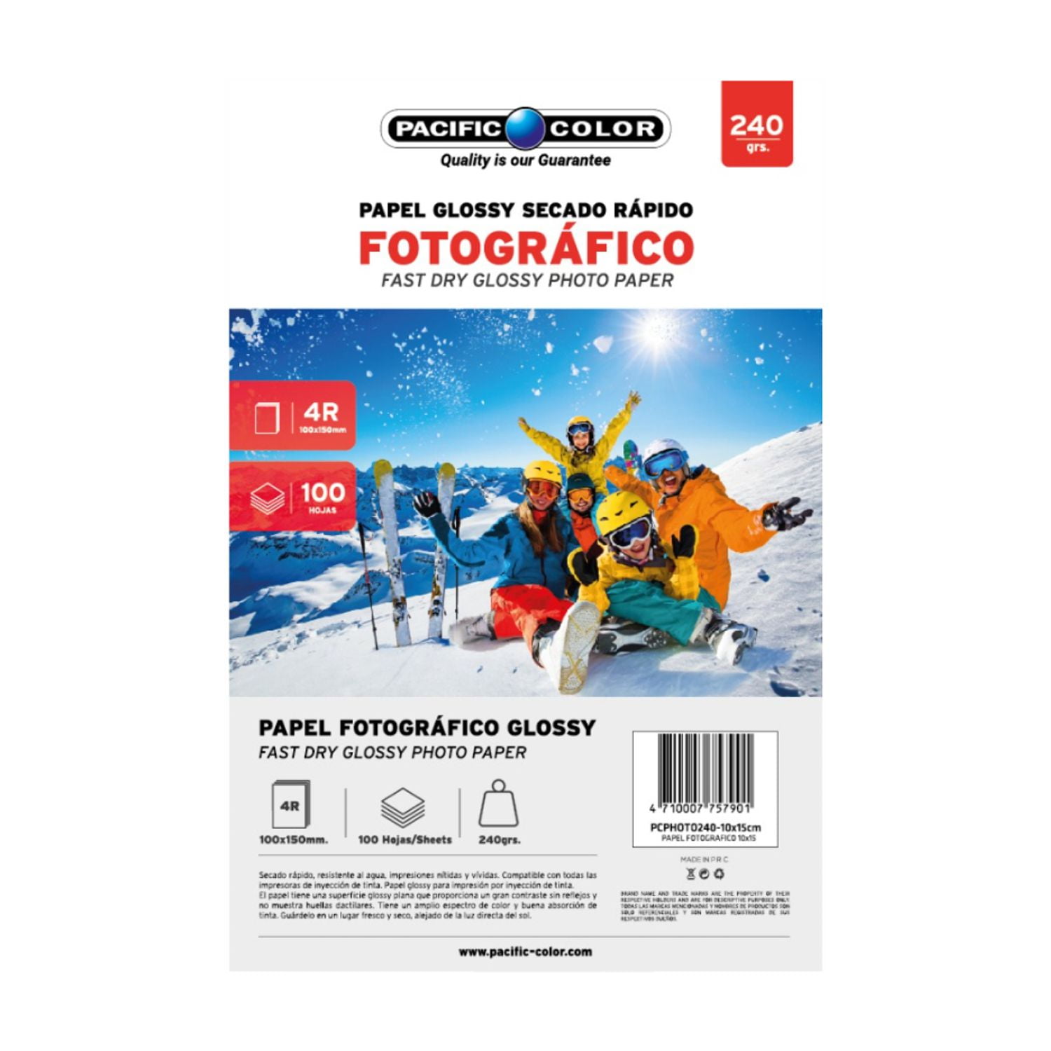 Pacific Color - Papel Fotográfico Secado Rápido 10x15cms De 100 Hojas - Ps
