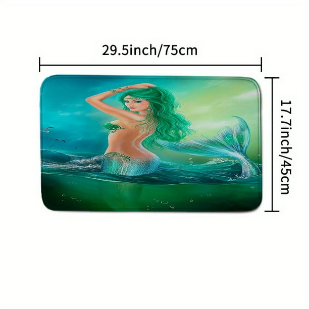 1pc Waterproof Green Mermaid Shower Curtain with 12 Hooks, Non-Slip Bathroom Rug, Toilet U-Shape Mat, and Toilet Lid Cover Pad - Enhance Your Bathroom Decor