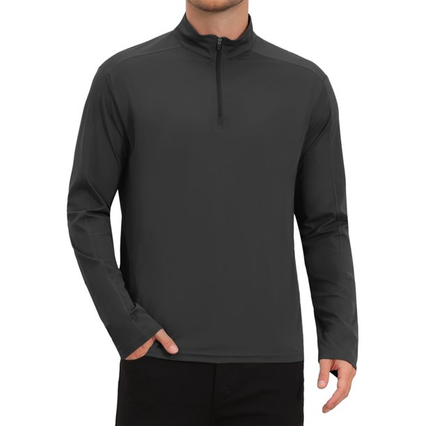 INSPIRE CHIC Camiseta Atlética de Manga Larga con Protección Solar y Cremallera 1/4 para Hombre Talla L Negro