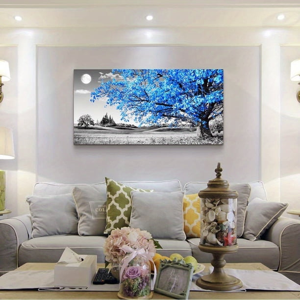 1pc, Simple Life Blue Moon Tree Landscape Abstract Wall Decoration, Oil Painting Canvas Wall Art, Room Decor, Home Decor, Holiday Decor, Bedroom Decor, Living Room Decor, Entrance Decor, Background Wa